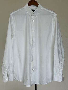 Express 1MX Slim Fit Dress Shirt Men's L White Stretch Button Down
